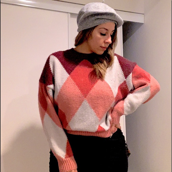 Pull and bear argyle pink and burgundy sweater - Picture 1 of 3